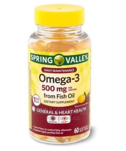 Spring Valley Omega-3 Fish Oil† Softgels, 500 Mg, 60 Count