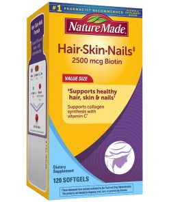 Nature made Hair Skin and Nails with Biotin 2500 mcg, Dietary Supplement For Healthy Hair Skin and Nails Support, 120 Softgels, 120 Day Supply