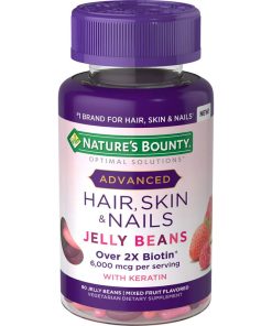 Nature's Bounty Optimal Solutions Advanced Hair, Skin and Nail Biotin & Vitamins A, C, & E Jelly Beans, 80 Count