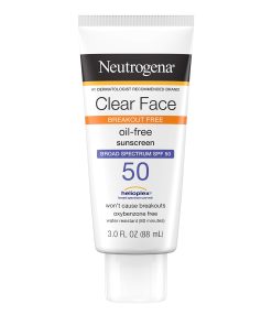 Neutrogena Clear Face Liquid Lotion Sunscreen for Acne-Prone Skin, Broad Spectrum SPF 50 UVA/UVB Protection, Oil-, Fragrance- & Oxybenzone-Free Facial Sunscreen, Non-Comedogenic, 3 fl. oz 89ml