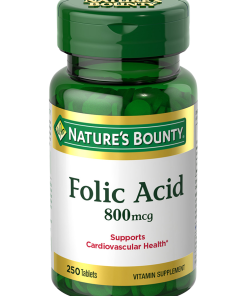 Natures Bounty Folic Acid 800 mcg, 250 Tablets for blood and heart health