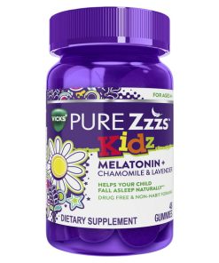 Vicks Pure Zzzs Kidz Sleep Aid Gummies, 0.5mg Melatonin per gummy, Dietary Supplement for Ages 4+, 48 Ct