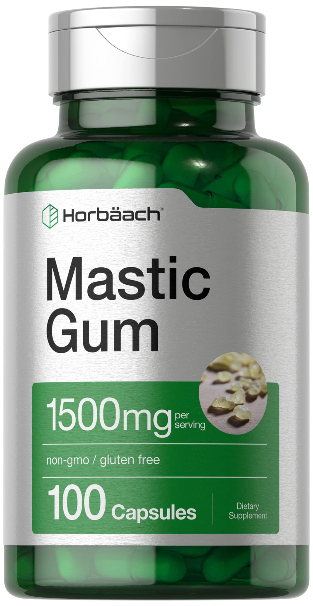 Mastic Gum Capsules 1500mg 100 Count, Non-GMO & Gluten Free