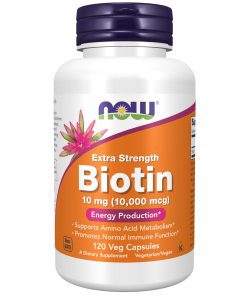 NOW Supplements, Biotin 10 mg (10,000 mcg), Extra Strength, Energy Production*, 120 Veg Capsules