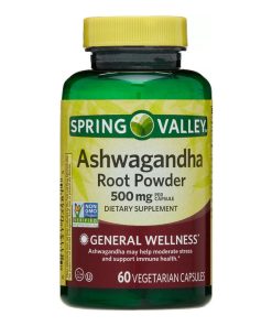 Spring Valley Ashwagandha Root Powder General Wellness Dietary Supplement Vegetarian Capsules, 500 mg, 60 Count
