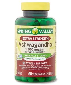Spring Valley Extra Strength Ashwagandha Dietary Supplement, 1300 mg, 60 Vegetarian Capsules