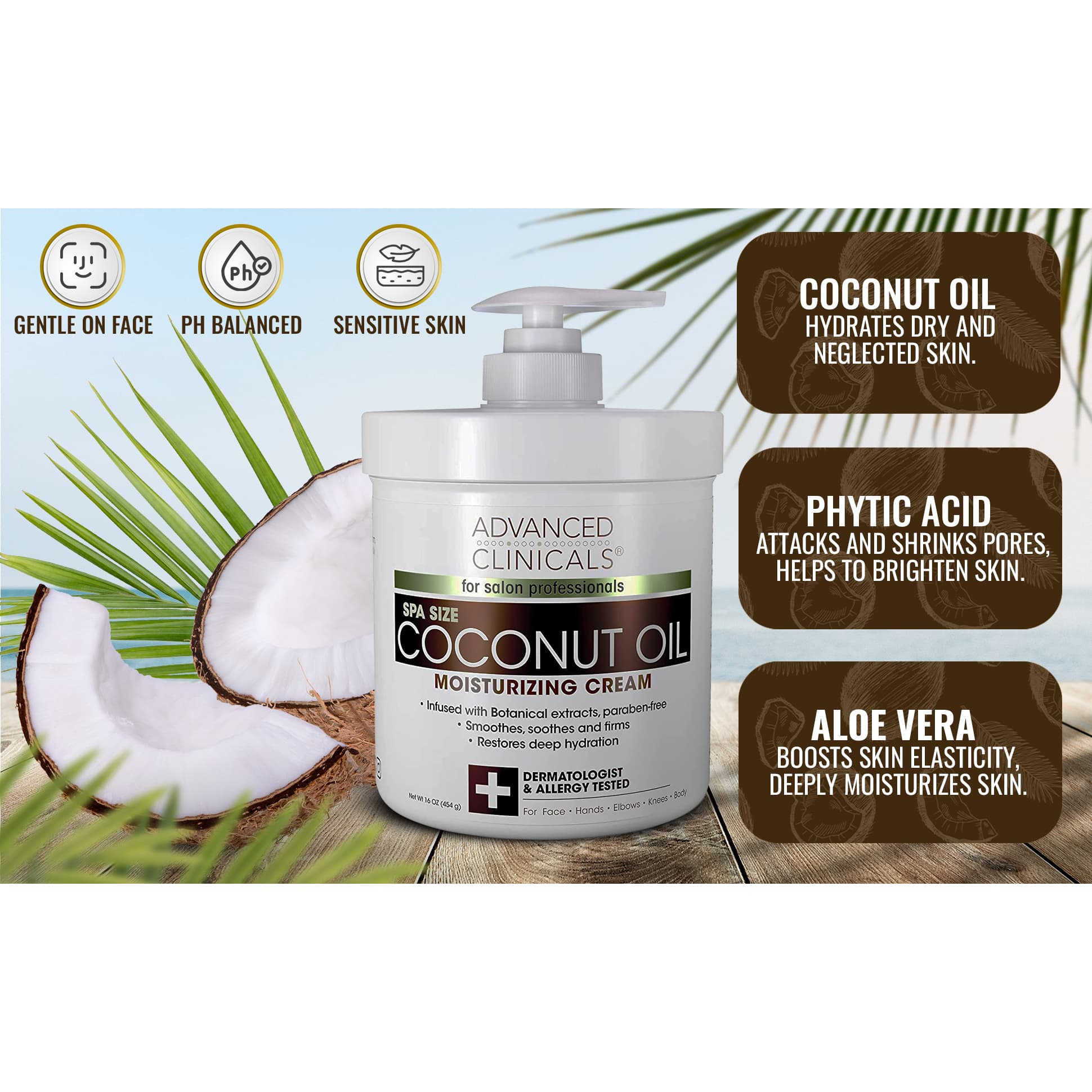 Advanced Clinicals Coconut Oil Moisturizing Cream 16 Oz (454 G) c