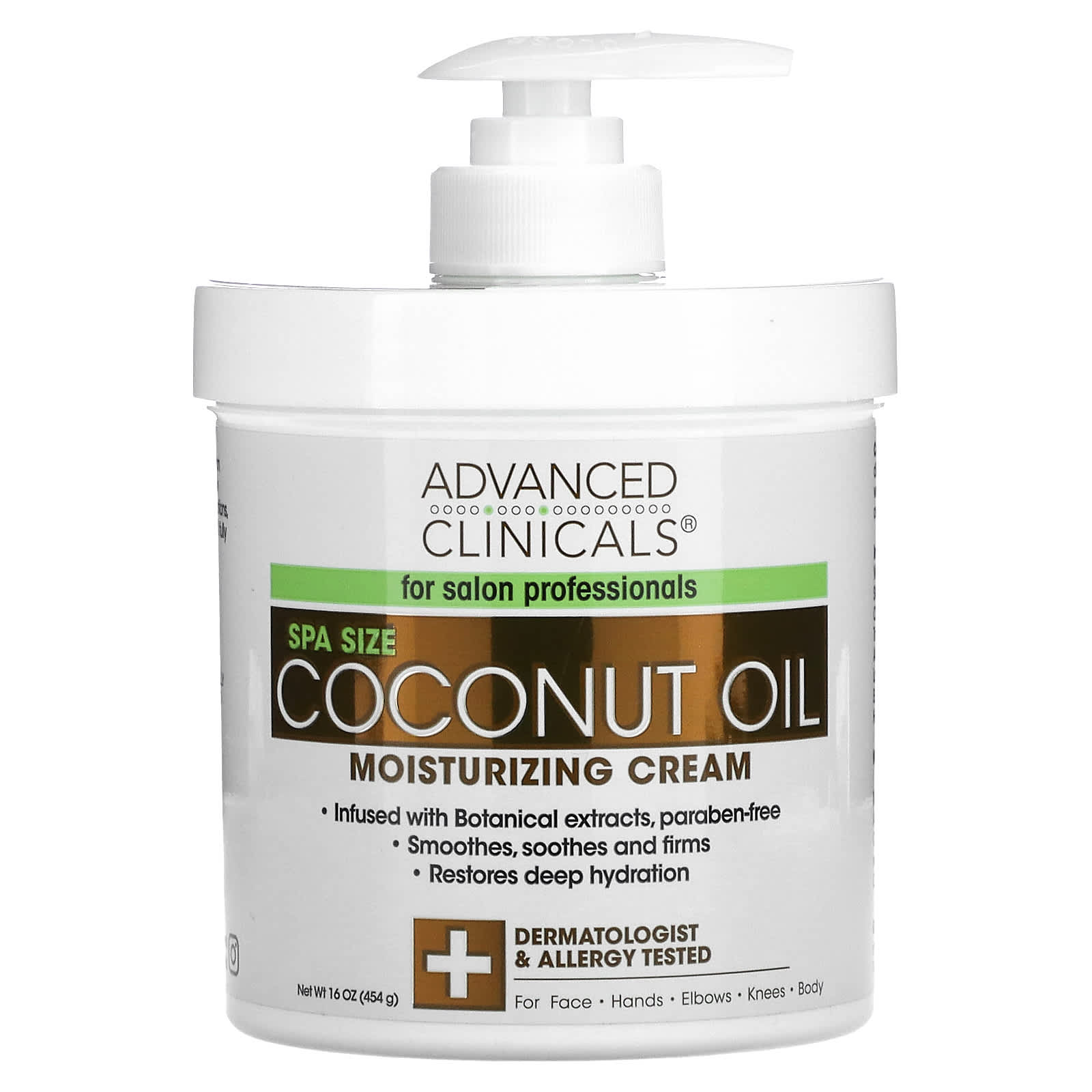 Advanced Clinicals Coconut Oil Moisturizing Cream 16 Oz (454 G)