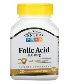 21st Century Folic Acid, 400 McG, 250 Easy to Swallow Tablets