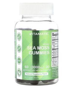 Vitamatic, Vegan Sea Moss Gummies, Natural Raspberry, 3,000 mg, 60 Gummies (1,500 mg per Gummy