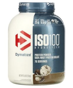 Dymatize, ISO100® Hydrolyzed, 100% Whey Protein Isolate, Cookies & Cream, 5 lb (2.3 kg) 74 servings