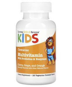 California Gold Nutrition Chewable Multivitamins with Probiotics, Enzymes, Vitamin A and Vitamin C for Children, Assorted Fruit, 120 Vegetarian Tablets