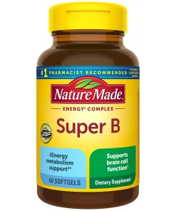 Nature Made Super B Energy Complex, Dietary Supplement for Brain Cell Function Support, 60 Softgels, 60 Day Supply