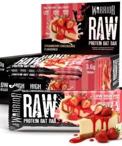 Warrior RAW Protein Bars 12 x 75g – 20g High Protein Bar, Low Sugar High Fibre Oat Protein Flapjack – Protein Snacks, Meal Replacement Bars (Strawberry Cheesecake)